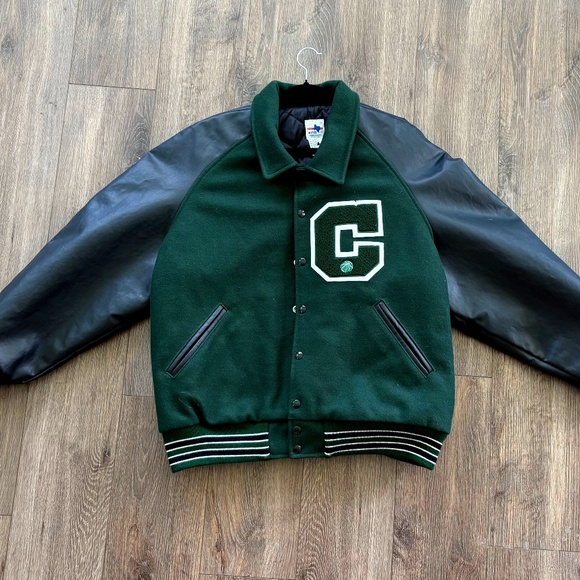 Vintage Varsity Jacket Basketball Tejas Green Wool Letterman C Bomber 4XL USA - Picture 1 of 6